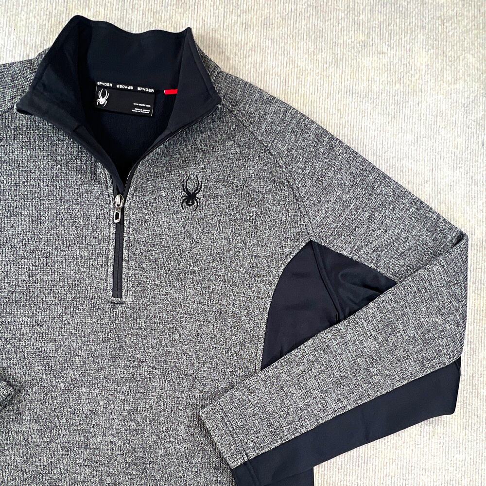 Spyder Men’s L Gray/Black 1/4 Zip Mock Neck Heathered Pullover Top